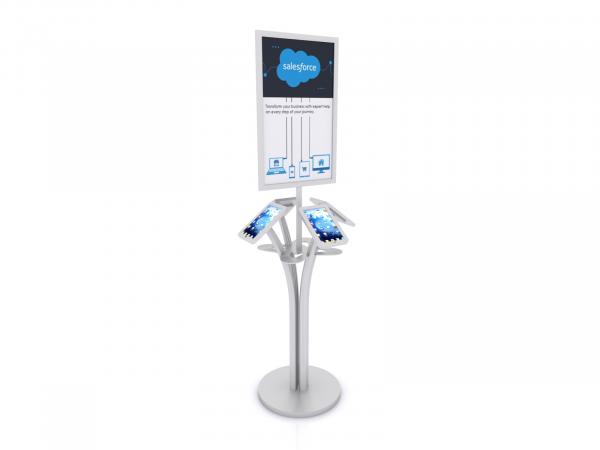 MOD-1347M Portable iPad Kiosk with Signholder-- Silver -- Laminated Base with Wire Management