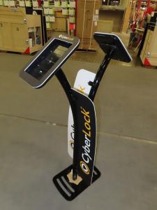 MOD-1334 iPad Stand with Locking Clamshells, Black Powder-coat Finish, and Graphic Wings and Faceplates -- View 3