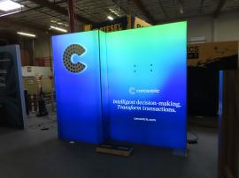 Modified MOD-1641 SuperNova Lightbox Inline with SEG Fabric Graphics, Backlit Logo Sign, and Monitor Mount. Reconfigurable 10 ft. and 20 ft. -- View 2