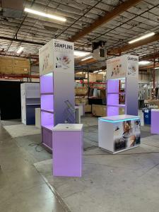 RENTAL: Gravitee Storage Closet at 118" Wide x 42" Deep x 95" High with Locking Door, (4) 58" Wide x 12" Deep White Laminated Shelves, (2) Custom Shelving Units at 48&rdquo; Wide x 24&rdquo; Deep x 120&rdquo; High with LED Lighting, (3) RE-1219 Counters, 10' x 10' x