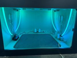 Custom Display Arch with Halo Lit Logo, RGB Programmable Lighting, Adjustable Shelves, and Product Displays -- View 5