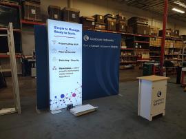 VK-1372 SuperNova Exhibit with Backlit and Pillowcase Fabric Graphics, Monitor Mount, LED Stem Lights, and SYM-407 Portable Counter with Locking Storage