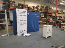 VK-1372 SuperNova Exhibit with Backlit and Pillowcase Fabric Graphics, Monitor Mount, LED Stem Lights, and SYM-407 Portable Counter with Locking Storage -- View 2