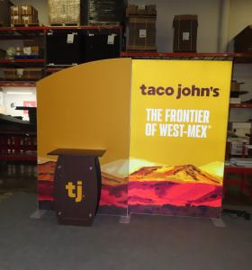 Symphony SuperNova Portable Modular Display with Tension Fabric Graphics, SYM-408b Backwall Counter with Locking Storage, and Monitor Mount